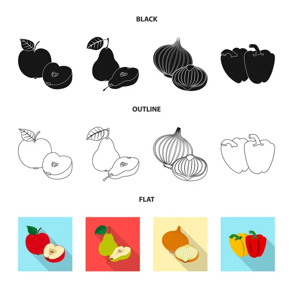 Projeto vetorial do logotipo vegetal e frutas. Coleção de símbolo de estoque vegetal e vegetariano de web . — Vetor de Stock