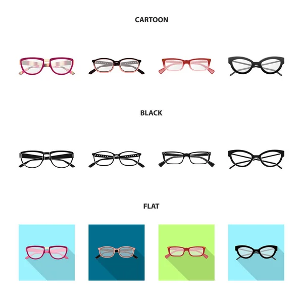 Gözlük ve çerçeve logosu yalıtılmış nesne. Gözlük ve hisse senedi için aksesuar vektör ikon koleksiyonu. — Stok Vektör