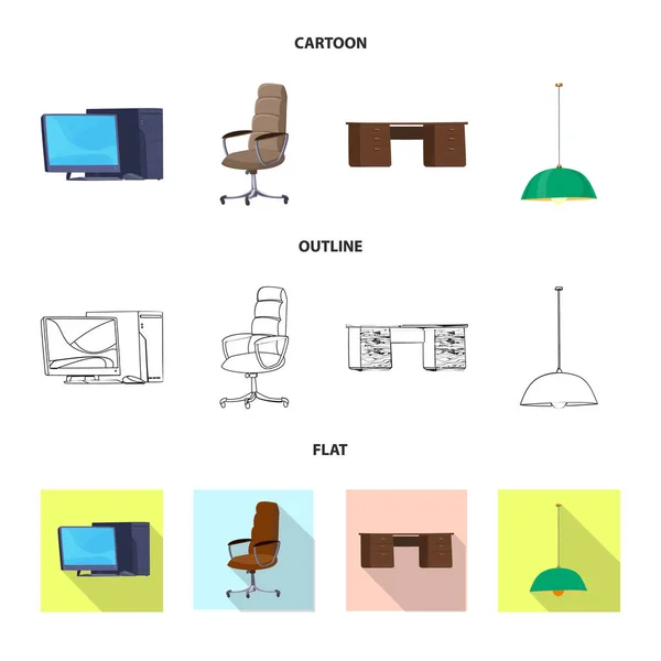Isolerade objekt av möbler och arbete tecken. Uppsättning av möbler och hem vektor ikon för lager. — Stock vektor