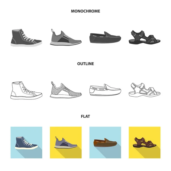 Na białym tle obiekt symbolu butów i obuwia. Kolekcja butów i stóp Stockowa ilustracja wektorowa. — Wektor stockowy