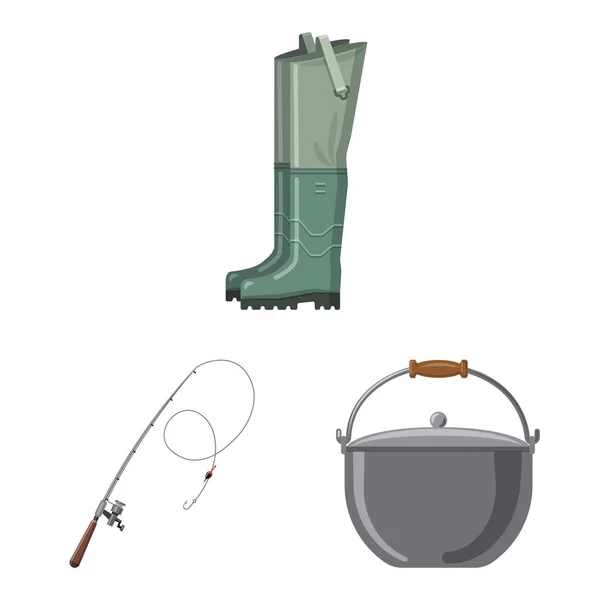 Projeto vetorial de peixe e ícone de pesca. Coleção de peixes e equipamentos ícone vetorial para estoque . — Vetor de Stock