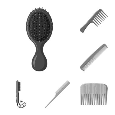 Fırça ve saç işareti yalıtılmış nesne. Hisse senedi için fırça ve saç fırçası vektör simge topluluğu.