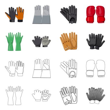 İzole işareti eldiven ve kış nesne. Eldiven ve ekipman hisse senedi vektör çizim seti.