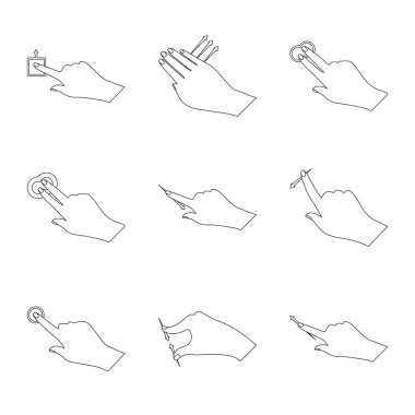 Dokunmatik ve el logosu yalıtılmış nesne. Dokunmatik ekran ayarla ve stok için vektör simgeye dokunun.