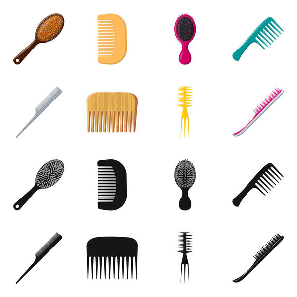 Isolated object of brush and hair symbol. Set of brush and hairbrush stock vector illustration.
