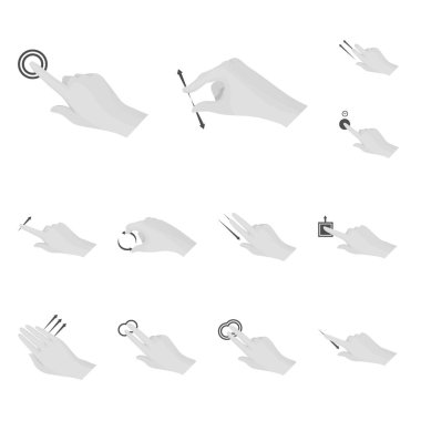 Dokunmatik ve el simge vektör tasarımı. Dokunmatik ekran ayarla ve stok için vektör simgeye dokunun.