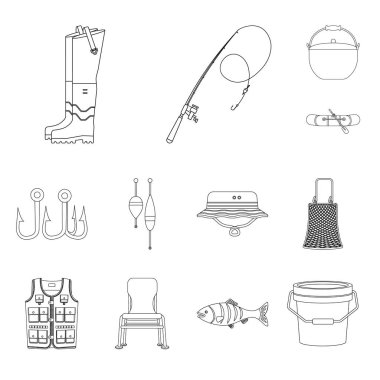 Balık ve balık tutma logo vektör tasarımı. Balık ve ekipman hisse senedi simgesi için web topluluğu.