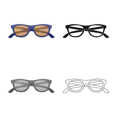 Gözlük ve güneş gözlüğü logo vektör Illustration. Gözlük ve hisse senedi için aksesuar vektör ikon koleksiyonu.
