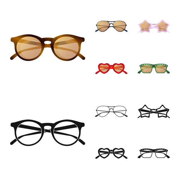 Design vettoriale dell'icona degli occhiali e degli occhiali da sole. Set di occhiali e accessori stock illustrazione vettoriale . — Vettoriale Stock