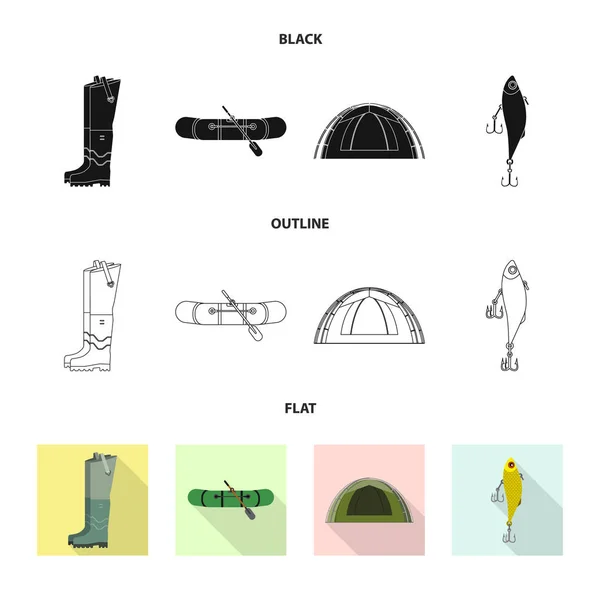 물고기와 낚시 아이콘의 고립 된 개체입니다. 물고기의 집합 및 주식에 대 한 장비 벡터 아이콘. — 스톡 벡터