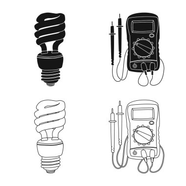 Vektör çizim elektrik ve elektrik işareti. Elektrik ve enerji hisse senedi için vektör simge kümesi.