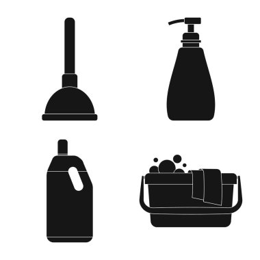 Temizlik ve servis sembolü yalıtılmış nesne. Temizlik ve ev hisse senedi vektör çizim topluluğu.