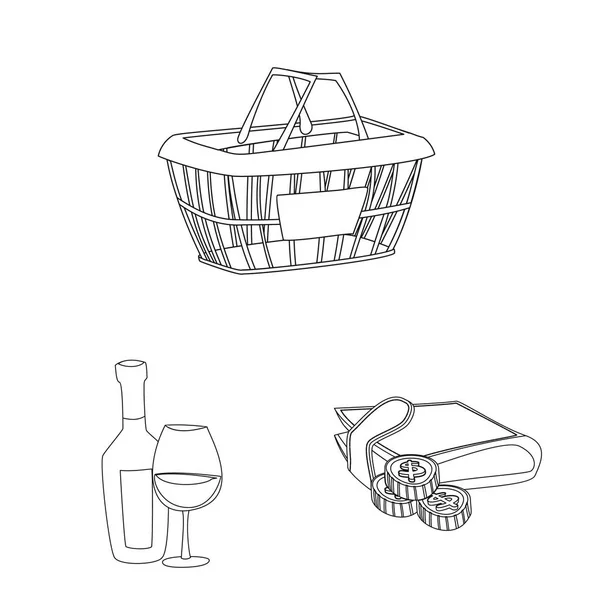 Изолированный объект пищевой и питьевой логотип. Набор векторных иллюстраций запасов продуктов питания и хранения . — стоковый вектор