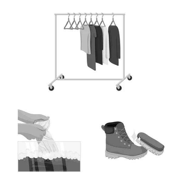 Ilustración vectorial de lavandería y letrero limpio. Colección de ropa y ropa símbolo de stock para la web . — Vector de stock