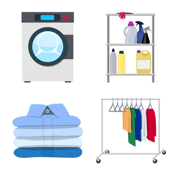 세탁 및 청소 로고의 벡터 디자인입니다. 주식에 대 한 세탁 및 옷 벡터 아이콘 세트. — 스톡 벡터