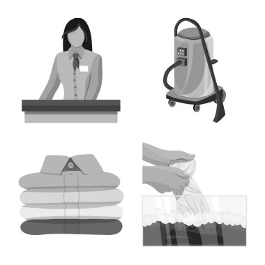 Çamaşırhane ve temiz logo vektör çizimi. Çamaşır ve giysi hisse senedi vektör çizim seti.