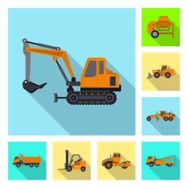 Yapı ve inşaat sembolü yalıtılmış nesne. Hisse senedi için yapı ve makine vektör simge kümesi.