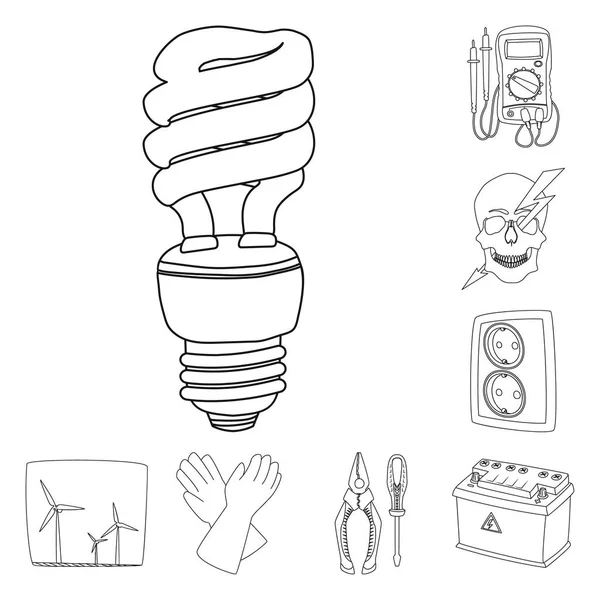 Ilustración vectorial de electricidad y símbolo eléctrico. Recogida de la electricidad y la energía stock vector ilustración . — Vector de stock