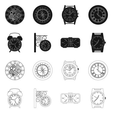 Saat ve saat simge vektör tasarımı. Saat ve daire hisse senedi vektör çizim topluluğu.