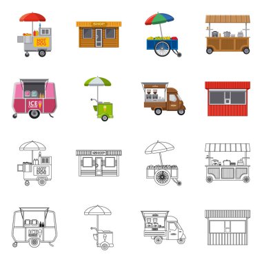 Piyasa ve dış simge vektör tasarımı. Market ve gıda hisse senedi simgesi web için kümesi.