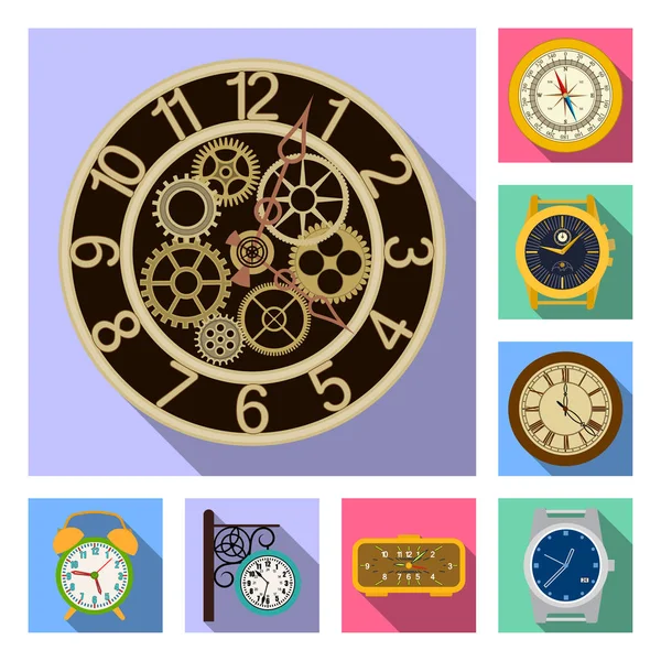 시계 및 시간 상징의 벡터 디자인입니다. 클록 및 원 주식 벡터 일러스트 레이 션의 설정. — 스톡 벡터