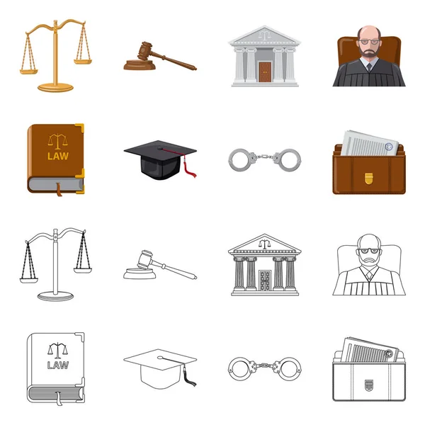 Illustration vectorielle du droit et symbole de l'avocat. Ensemble de lois et justice illustration vectorielle de stock . — Image vectorielle