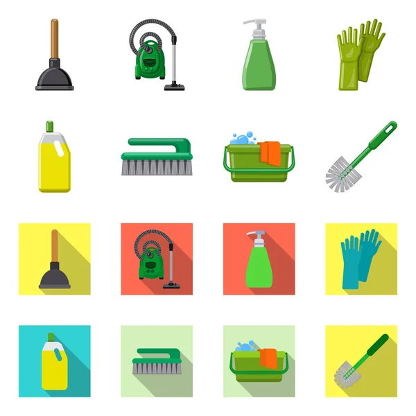 Векторный дизайн логотипа уборки и сервиса. Комплект векторной иллюстрации чистки и бытовых запасов . — стоковый вектор