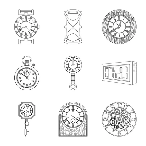 Ilustración vectorial del reloj y el logotipo del tiempo. Conjunto de reloj y círculo icono de vector para la acción . — Vector de stock