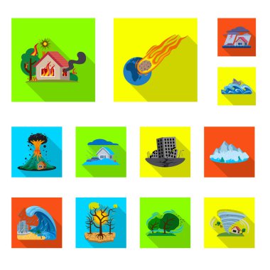 Vektör tasarım doğal ve felaket oturum açın. Doğal topluluğu ve hisse senedi için risk vektör simgesi.