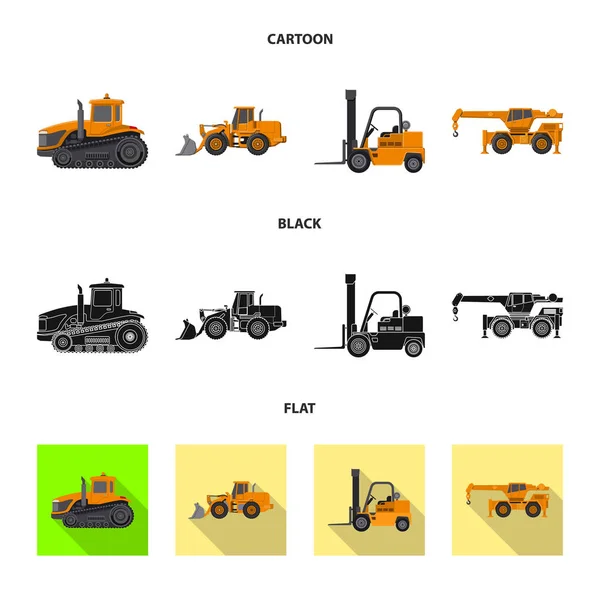 Progettazione vettoriale dell'icona di costruzione e costruzione. Raccolta di illustrazione vettoriale del parco macchine e delle costruzioni . — Vettoriale Stock