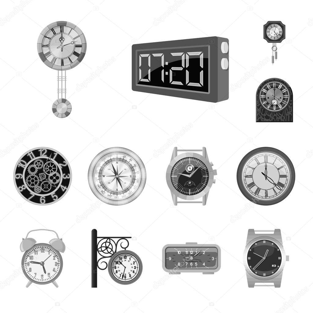 Isolated object of clock and time sign. Collection of clock and circle stock symbol for web.