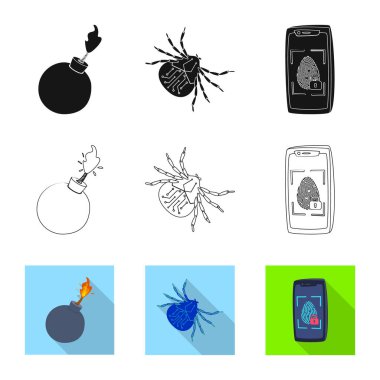 Virüs ve güvenli simge vektör Illustration. Virüs ve siber hisse senedi vektör çizim seti.