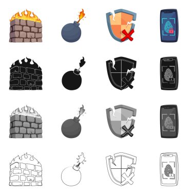 Virüs ve güvenli logo vektör tasarımı. Hisse senedi için virüs ve siber vektör simge kümesi.