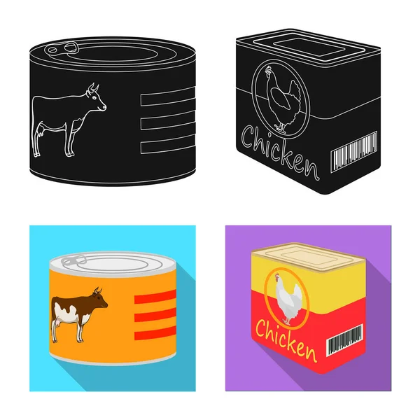 Ilustração vetorial de lata e ícone de comida. Conjunto de lata e pacote de ilustração vetorial de estoque . — Vetor de Stock