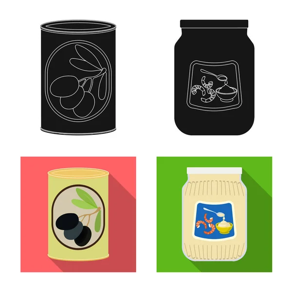 Projeto vetorial de lata e sinal de comida. Coleção de lata e pacote vetor ícone para estoque . — Vetor de Stock