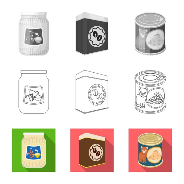 Ilustración vectorial de lata e icono de comida. Colección de ilustración de vectores de latas y paquetes . — Archivo Imágenes Vectoriales