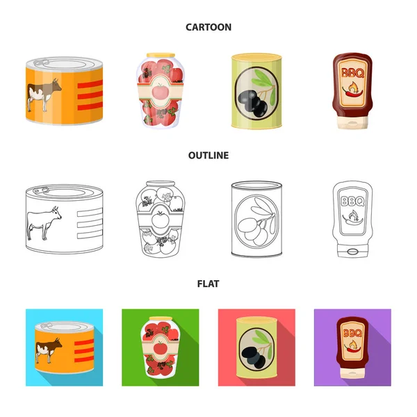Illustrazione vettoriale di lattina e logo alimentare. Raccolta di lattina e pacchetto stock simbolo per il web . — Vettoriale Stock