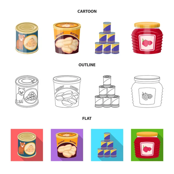 Векторный дизайн консервной банки и пищевого знака. Набор векторной иллюстрации контейнера и упаковки . — стоковый вектор