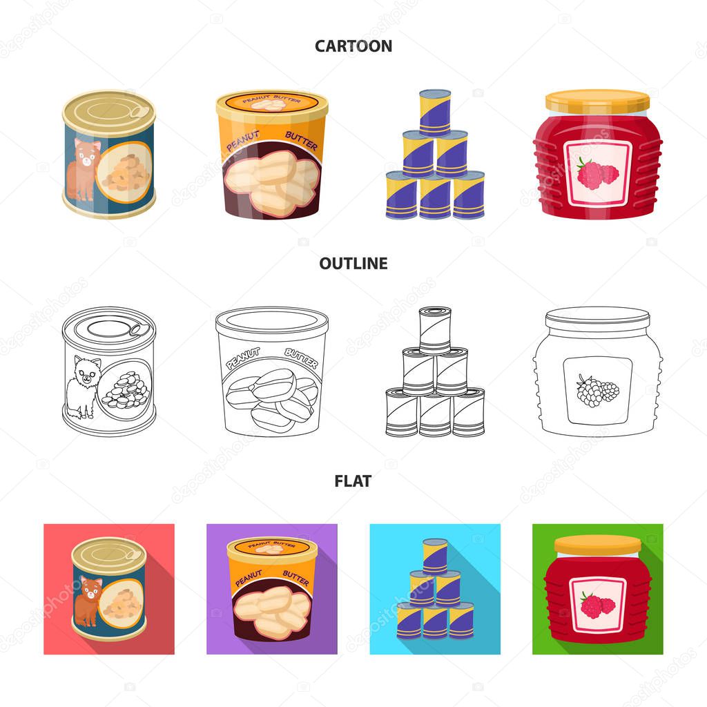 Vector illustration of can and food logo. Collection of can and package vector icon for stock.