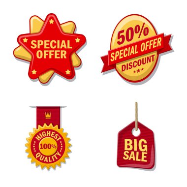 Amblem ve rozet işareti yalıtılmış nesne. Hisse senedi için amblem ve etiket vektör simge topluluğu.