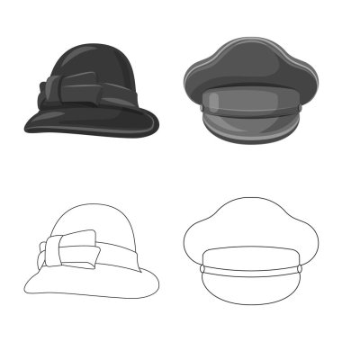 Şapkalar ve kap simge vektör Illustration. Şapkalar ve hisse senedi için aksesuar vektör ikon koleksiyonu.