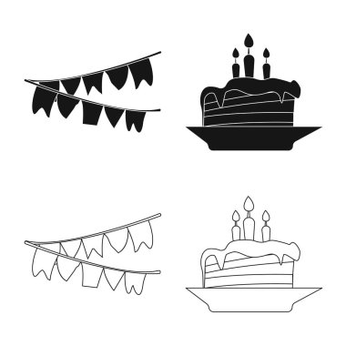 Parti ve Doğum günü simge vektör tasarımı. Web için kutlama ve parti hisse senedi simgesi kümesi.