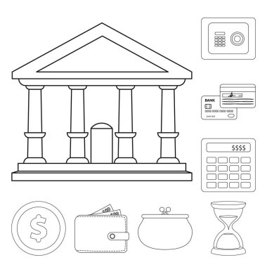 Banka ve para işareti vektör tasarımı. Banka ve bill hisse senedi vektör çizim topluluğu.