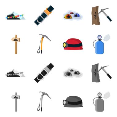 Dağcılık ve tepe simgesi yalıtılmış nesne. Kamp ve dağcılık topluluğu stok vektör çizim.