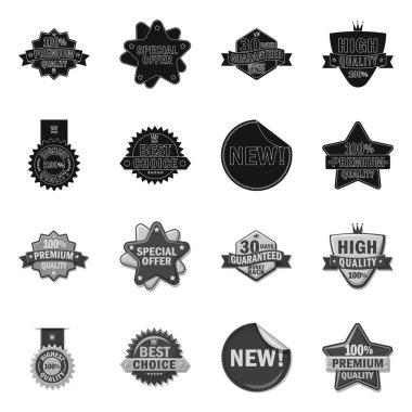 Amblem ve rozet simge vektör tasarımı. Web için amblem ve etiket hisse senedi simgesi kümesi.