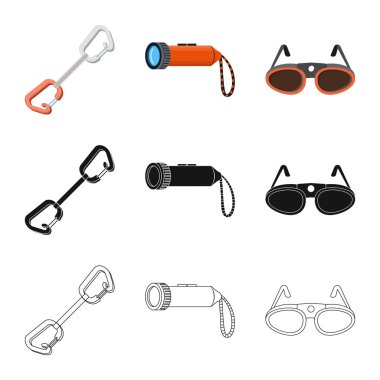 Dağcılık ve tepe simge vektör Illustration. Dağcılık ve kamp set vektör simge stok için.