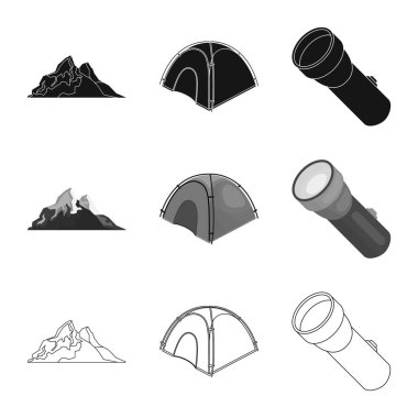 Dağcılık ve en yüksek işareti çizimi vektör. Kamp ve dağcılık topluluğu hisse senedi için vektör simgesi.