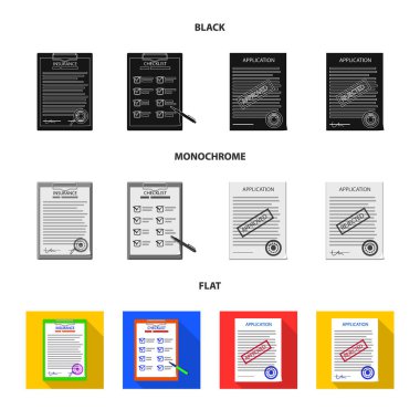 Form ve belge simgesi yalıtılmış nesne. Şeklinde ayarla ve vektör simge stok için işaretleyin.