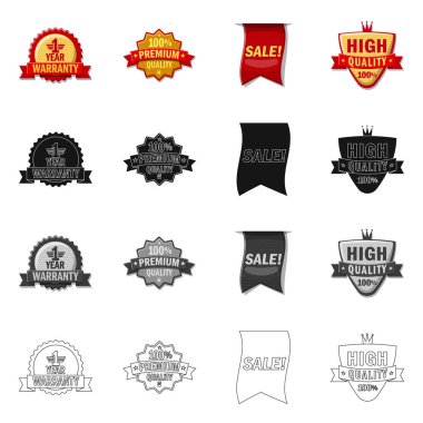 Amblem ve rozet simge yalıtılmış nesne. Hisse senedi için amblem ve etiket vektör simge kümesi.