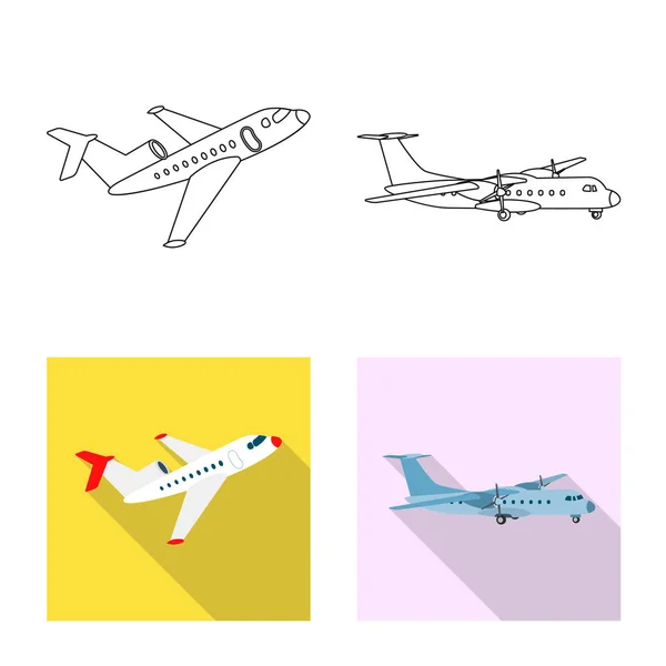 Geïsoleerde object van vliegtuig en vervoer teken. Set van vliegtuig en hemel voorraad vectorillustratie. — Stockvector